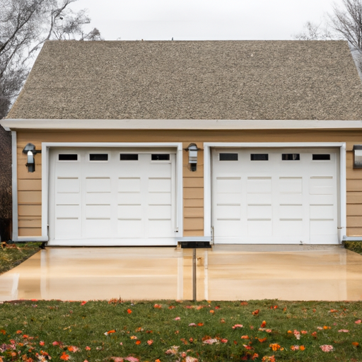 Suburban Livingston, NJ garage door closed with visible bottom seal and weatherstripping on an overcast day