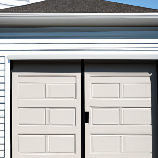Suburban Livingston driveway with a closed sectional garage door, hardware and weatherseal visible, daylight.