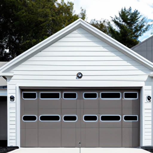 Suburban Livingston driveway with a modern powder-coated steel garage door visible, showing panel texture and seals.