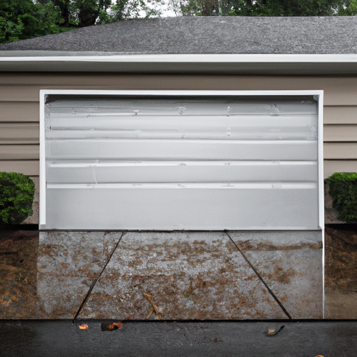 Residential garage door in Livingston, NJ with visible weather seal and wet pavement after rain.