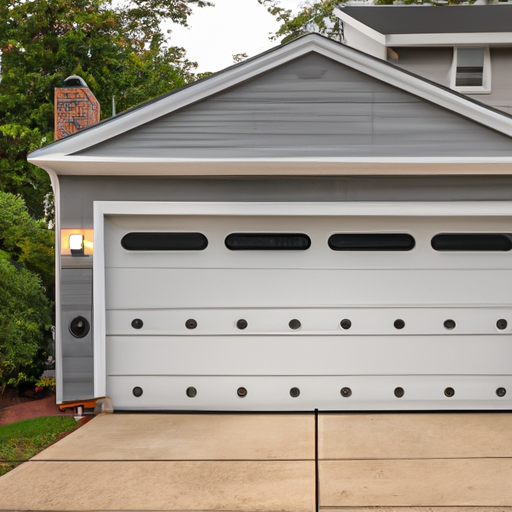 Suburban Livingston garage with insulated steel sectional door and new weatherstripping, driveway and landscaping visible.