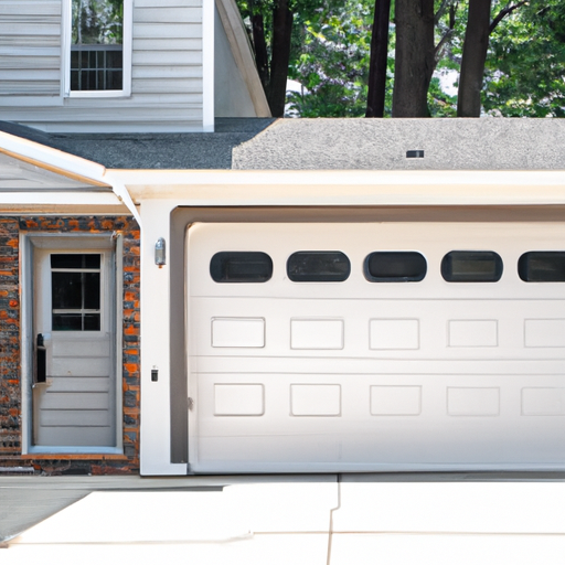 Suburban New Jersey home with modern garage door and visible smart keypad, driveway and trees in daylight.