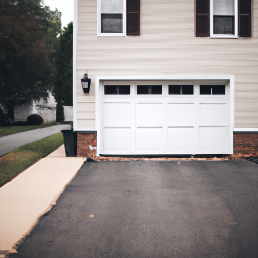 Suburban Livingston driveway with a residential garage door visible, neutral weather, house facade in background
